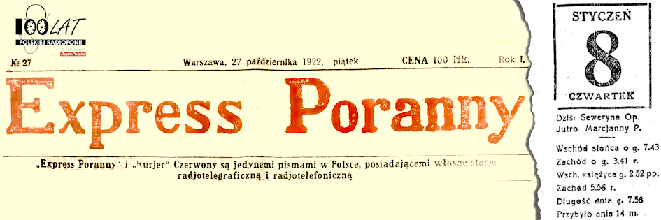Ilustracja tytułowa dla dnia: 08.01.1925. Fragment pierwszej strony „Expressu Porannego” z 17.10.1922. Źródło: „Express Poranny”, 17.10.1922