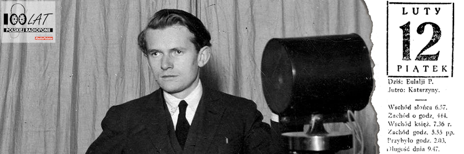 Ilustracja tytułowa dla dnia: 12.02.1926. Tadeusz Bocheński w studiu Polskiego Radia. Źródło: Narodowe Archiwum Cyfrowe