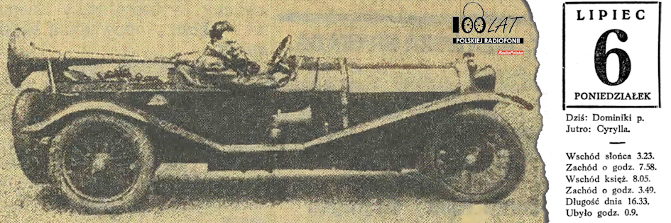 Ilustracja tytułowa dla dnia: 06.07.1925. „Samochód z radjofonem”. Źródło: „Express Poranny”, 5.07.1925