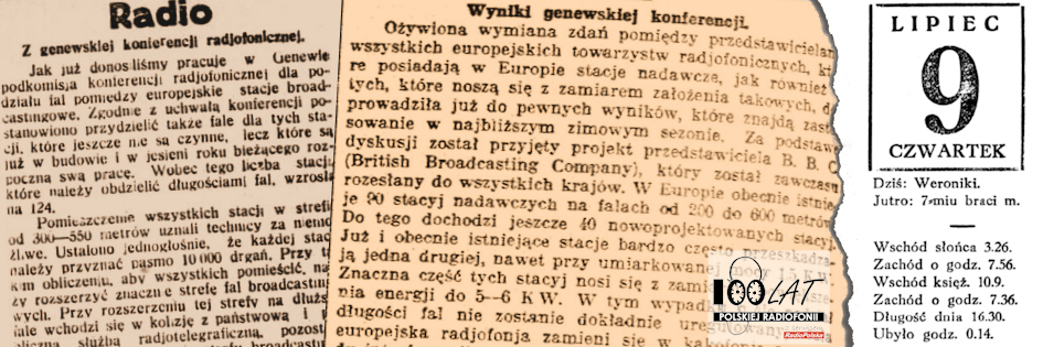 Ilustracja tytułowa dla dnia: 09.07.1925. Artykuły o konferencji w Genewie. Źródło: „Dziennik Poznański”, 23.07.1925, „Kurjer Poznański”, 31.07.1925
