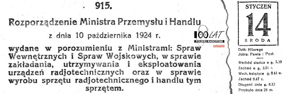 Ilustracja tytu?owa dla dnia: 14.01.1925. Rozporz?dzenie Ministra Przemys?u i Handlu w ?Monitorze Polskim?. ?r?d?o: ?Monitor Polski?