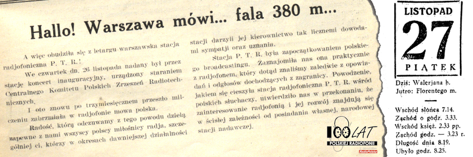 Ilustracja tytułowa dla dnia: 27.11.1925. Fragment artykułu z „Radio-Amatora”. Źródło: „Radio-Amator” 23/1925