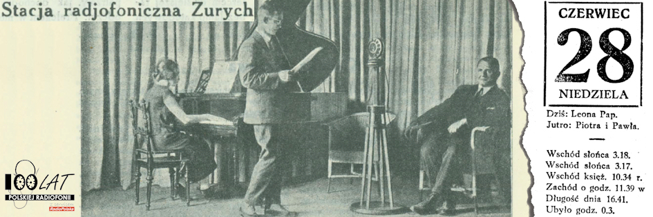 Ilustracja tytułowa dla dnia: 28.06.1925. Studio rozgłośni w Zurychu w Szwajcarii. Źródło: „Radjo dla wszystkich” 9/1925