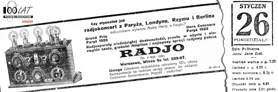 Ilustracja tytu?owa dla dnia: 26.01.1925. Reklama sp??ki Radjo w ?Rzeczpospolitej?. ?r?d?o: ?Rzeczpospolita?, 4.01.1925