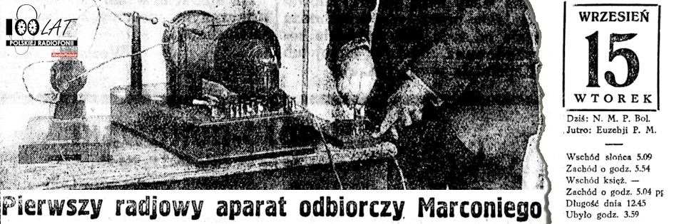 Ilustracja tytułowa dla dnia: 15.09.1925. Pierwszy odbiornik Marconiego. Źródło: „Rzeczpospolita”, 13.09.1925