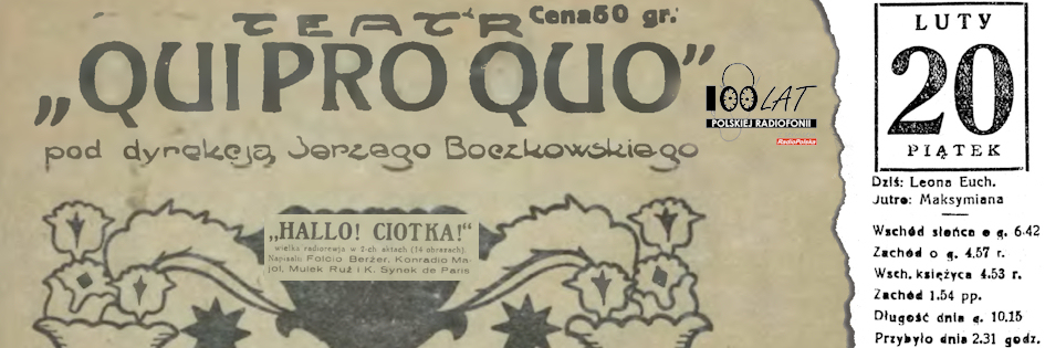 Ilustracja tytu?owa dla dnia: 20.02.1925. Fragment ok?adki programu radiorewii ?Hallo Ciotka?!. ?r?d?o: Program radiorewii ?Hallo Ciotka!?