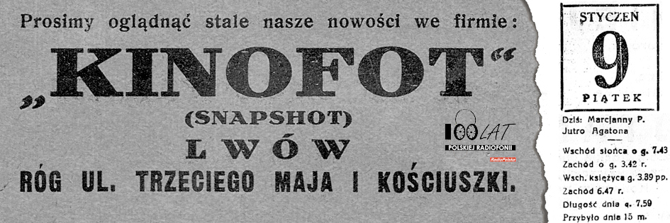 Ilustracja tytu?owa dla dnia: 09.01.1925. Reklama firmy Kinofot w czasopi?mie ?Z naszej szko?y?. ?r?d?o: ?Z naszej szko?y?, 6.11.1925