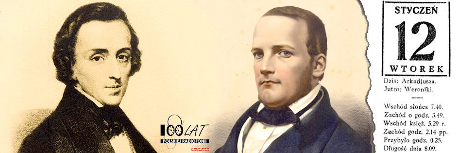 Ilustracja tytułowa dla dnia: 12.01.1926. Fryderyk Chopin i Stanisław Moniuszko. Źródło: Polona.pl
