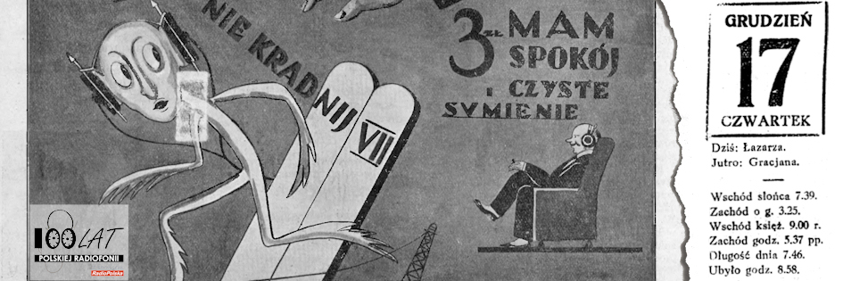 Ilustracja tytułowa dla dnia: 17.12.1925. Reklama w piśmie „Tydzień Radjowy”. Źródło: „Tydzień Radjowy” 20/1929