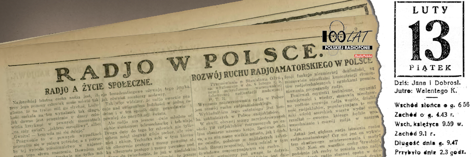 Ilustracja tytu?owa dla dnia: 13.02.1925. Dodatek Radjo w Polsce w ?Kurjerze Polskim?. ?r?d?o: ?Kurjer Polski?, 13.02.1925