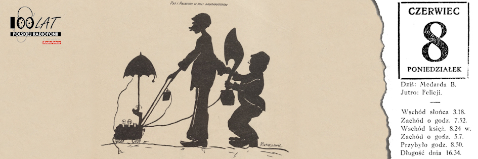 Ilustracja tytułowa dla dnia: 08.06.1925. Pat i Patachon w roli radioamatorów. Źródło: „Radioświat” 3-4/1925 Ilustracja tytułowa dla dnia: 08.06.1925. Pat i Patachon w roli radioamatorów. Źródło: „Radioświat” 3-4/1925
