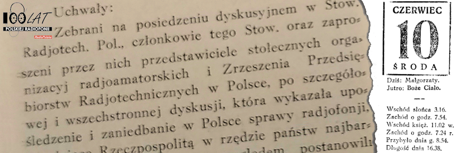 Ilustracja tytułowa dla dnia: 10.06.1925. Fragment artykułu o posiedzeniu dyskusyjnym Stowarzyszenia Radiotechników Polskich. Źródło: „Radio-Amator” 12/1925 Ilustracja tytułowa dla dnia: 10.06.1925. Fragment artykułu o posiedzeniu dyskusyjnym Stowarzyszenia Radiotechników Polskich. Źródło: „Radio-Amator” 12/1925