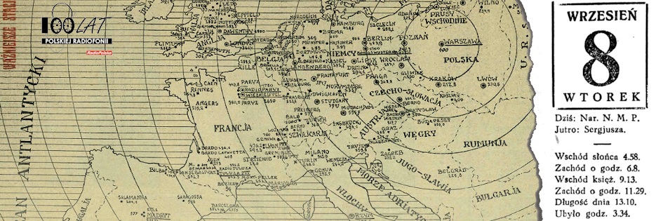 Ilustracja tytułowa dla dnia: 08.09.1925. Przydział częstotliwości na mapie z listopada 1926 roku. Źródło: „RAdjo” 2/1926 Ilustracja tytułowa dla dnia: 08.09.1925. Przydział częstotliwości na mapie z listopada 1926 roku. Źródło: „RAdjo” 2/1926