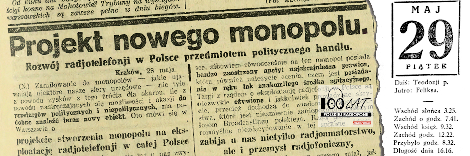 Ilustracja tytułowa dla dnia: 29.05.1925. Fragment artykułu o radiowym monopolu z „Ilustrowanego Kuryera Codziennego”. Źródło: „Ilustrowany Kuryer Codzienny”, 29.05.1925 Ilustracja tytułowa dla dnia: 29.05.1925. Fragment artykułu o radiowym monopolu z „Ilustrowanego Kuryera Codziennego”. Źródło: „Ilustrowany Kuryer Codzienny”, 29.05.1925