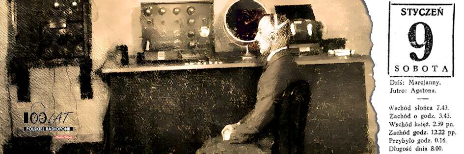 Ilustracja tytułowa dla dnia: 09.01.1926. Władysław Rabęcki w stacji nadawczej PTR. Źródło: „Radjofon Polski” 6/1926