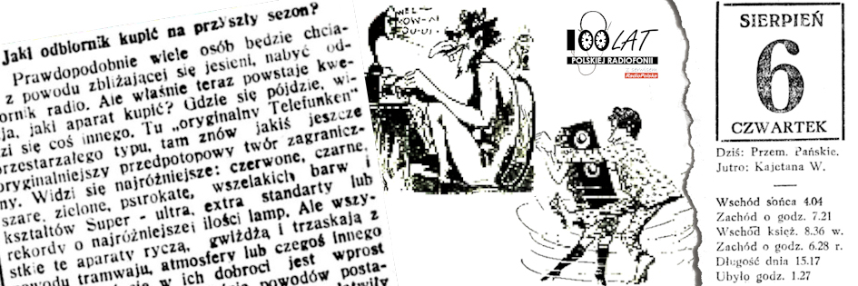 Ilustracja tytułowa dla dnia: 06.08.1925. Fragment artykułu „Jaki odbiornik kupić na przyszły sezon?” z „Dziennika Poznańskiego” i ilustracje „Radiotics” z „Radio News”. Źródło: „Dziennik Poznański”, 6.08.1925, „Radio News” 10/1925 Ilustracja tytułowa dla dnia: 06.08.1925. Fragment artykułu „Jaki odbiornik kupić na przyszły sezon?” z „Dziennika Poznańskiego” i ilustracje „Radiotics” z „Radio News”. Źródło: „Dziennik Poznański”, 6.08.1925, „Radio News” 10/1925
