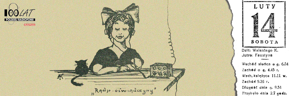 Ilustracja tytu?owa dla dnia: 14.02.1925. Dzia? Radjo-humor w pi?mie ?Radjo dla wszystkich?. ?r?d?o: ?Radjo dla wszystkich? 3/1924