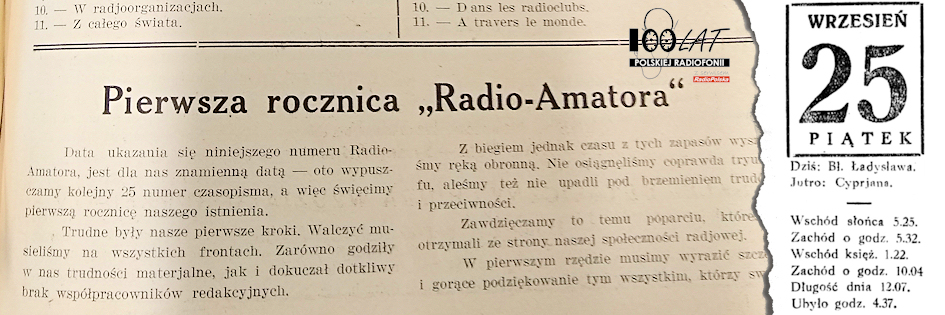 Ilustracja tytułowa dla dnia: 25.09.1925. Pierwsza strona „Radio-Amatora” z 25.09.1925. Źródło: „Radio-Amator” 25/1925