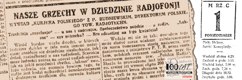 Ilustracja tytułowa dla dnia: 01.03.1926. Fragment wywiadu z Romanem Rudniewskim w „Kurjerze Polskim”. Źródło: „Kurjer Polski”, 28.02.1926 Ilustracja tytułowa dla dnia: 01.03.1926. Fragment wywiadu z Romanem Rudniewskim w „Kurjerze Polskim”. Źródło: „Kurjer Polski”, 28.02.1926