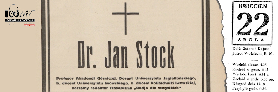 Ilustracja tytu?owa dla dnia: 22.04.1925. Nekrolog Jana Stocka, tw?rcy pisma ?Radjo dla wszystkich?. ?r?d?o: ?Radjo?wiat? 2/1925