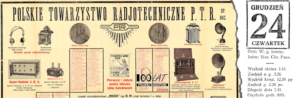 Ilustracja tytułowa dla dnia: 24.12.1925. Fragment kalendarza PTR. Źródło: Kalendarz PTR na rok 1926