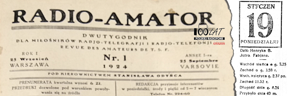 Ilustracja tytu?owa dla dnia: 19.01.1925. Pierwszy numer ?Radio-Amatora?. ?r?d?o: ?Radio-Amator?, 1/1924