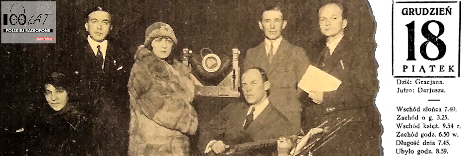 Ilustracja tytułowa dla dnia: 18.12.1925. Twórcy audycji „Polska pieśń miłosna” w stacji PTR. Źródło: „Radjofon Polski” 2/1926