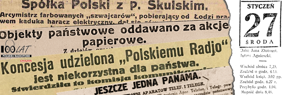 Ilustracja tytułowa dla dnia: 27.01.1926. Artykuły prasowe o aferze z Państwową Wytwórnią Aparatów Telegraficznych i Telefonicznych. Źródło: „Ilustrowana Republika”, 28.01.1926; „Chwila”, 29.01.1926; „Ilustrowany Kuryer Codzienny”, 29.01.1926; „Robotnik”, 28.01.1926 Ilustracja tytułowa dla dnia: 27.01.1926. Artykuły prasowe o aferze z Państwową Wytwórnią Aparatów Telegraficznych i Telefonicznych. Źródło: „Ilustrowana Republika”, 28.01.1926; „Chwila”, 29.01.1926; „Ilustrowany Kuryer Codzienny”, 29.01.1926; „Robotnik”, 28.01.1926