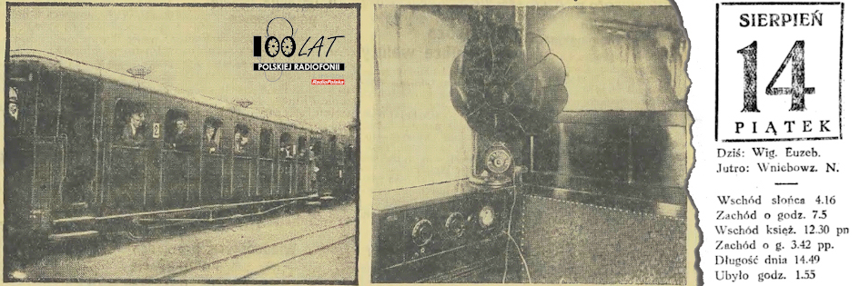 Ilustracja tytułowa dla dnia: 14.08.1925. Fotografie Kolejki Mareckiej z radiem. Źródło: „Kurjer Czerwony”, 22.08.1925