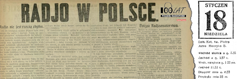 Ilustracja tytu?owa dla dnia: 18.01.1925. Dodatek radiowy ?Kurjera Polskiego?. ?r?d?o: ?Kurjer Polski?, 17.12.1924