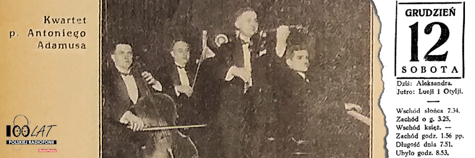 Ilustracja tytułowa dla dnia: 12.12.1925. Kwartet Antoniego Adamusa. Źródło: „Radjofon Polski” 3/1926